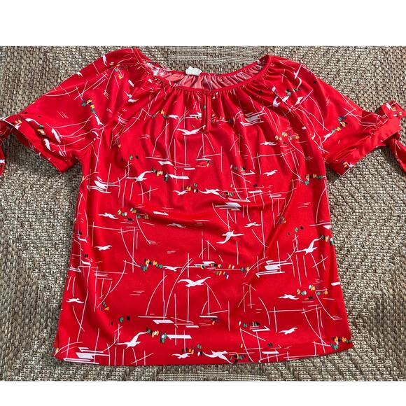 Vtg. Styled By Sybil 70s/80s modern boat seagulls print short sleeve retro mod - Picture 1 of 8